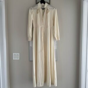 Vintage Cream Lace Button Front Maxi Nightgown, Semi Sheer, Small